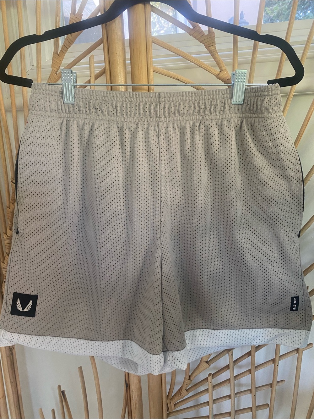 ASRV Men's Beige Athletic Mesh Shorts with White Trim